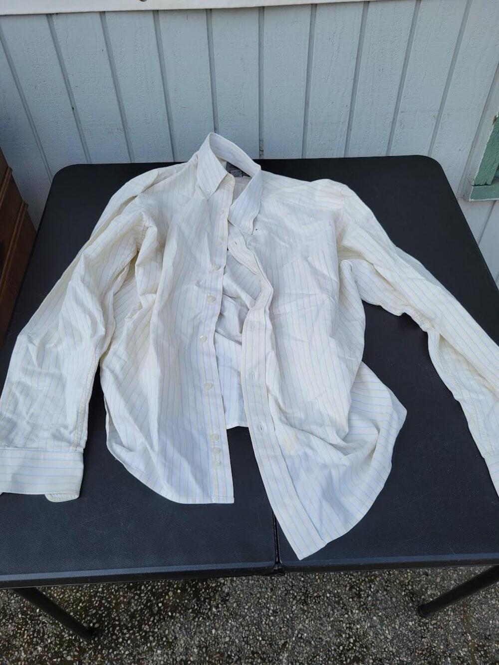 Eddie Bauer Shirt Mens Large White Blue Yellow Striped Button Down 100% Cotton